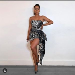 Halpern zebra Flip/draped Sequins dress